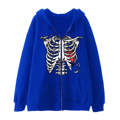 Y2K Dark Skull Skeleton Zip Up Hoodie Men's Jacket