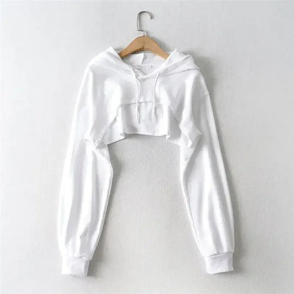 Female Hoodie Personality Irregular Crop Ultra Short Style Long Sleeve