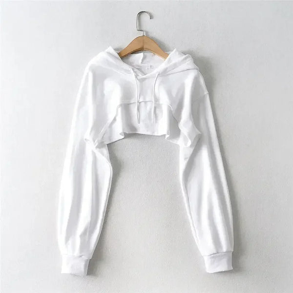 Female Hoodie Personality Irregular Crop Ultra Short Style Long Sleeve