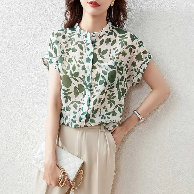 Women Summer Style Blouses Tops Lady Casual Short Sleeve Flower Print