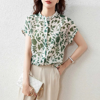 Women Summer Style Blouses Tops Lady Casual Short Sleeve Flower Print
