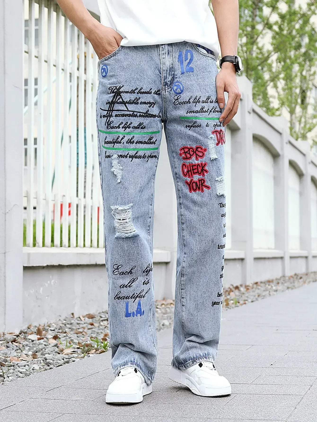 Men's y2k Baggy Jeans Hip Hop Ripped Trousers Harem Cartoon Loose
