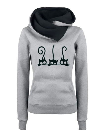 Women Hoodies Fashion Cat Pullovers Vintage