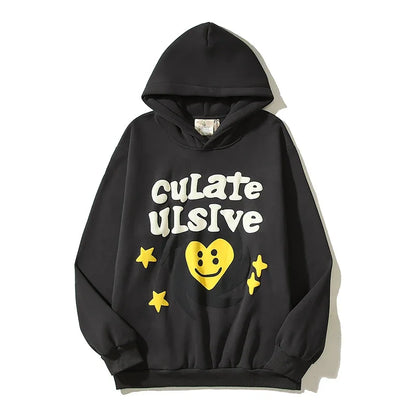 High Street Oversized Hoodie Yellow Stars Puff Print Pullover