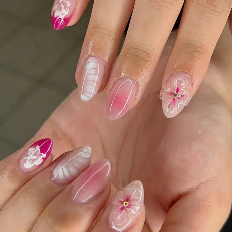 Summer Floral Short Fake Nail Tips