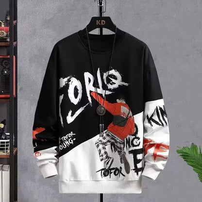 Men's Vintage Y2K Printed Round Neck Pullover Sweatshirt Fashion Trend