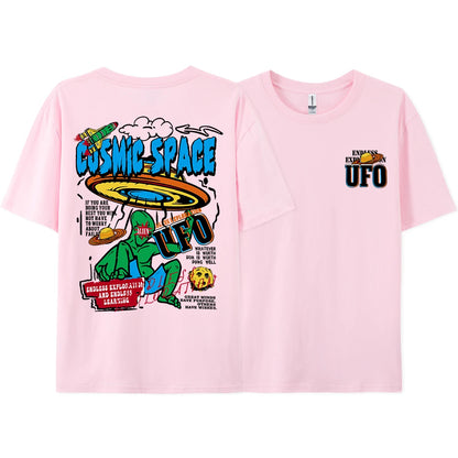 Cosmic Space Ufo Aliens Funny Graphic Printed Fashion Street T-Shirt