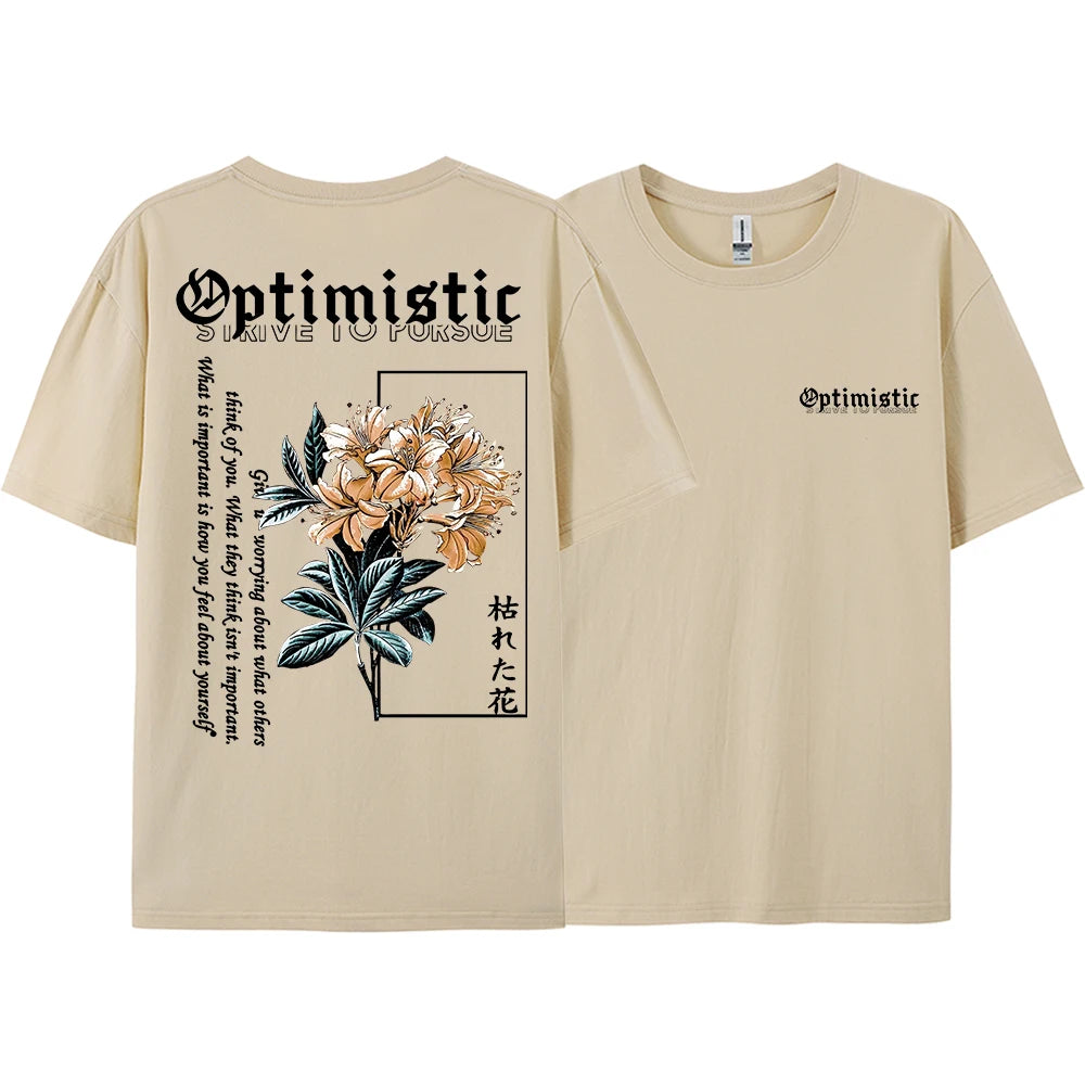 Optimistic Strive To Porsue Harajuku Flower Printing Tshirt Oversized