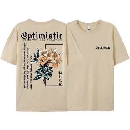 Optimistic Strive To Porsue Harajuku Flower Printing Tshirt Oversized