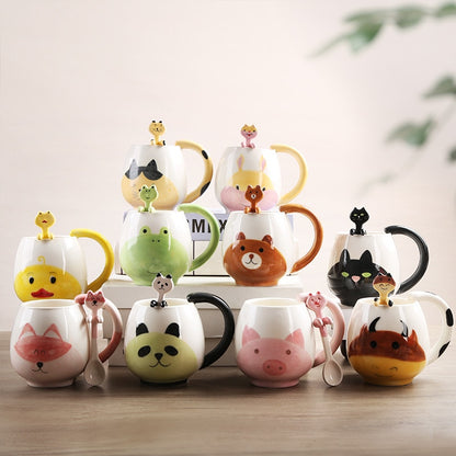 Mug Cartoon Lovely Panda Frog Cat Fox Pig Include spoon