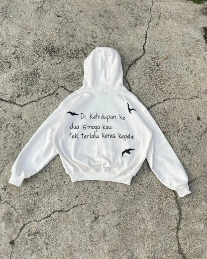 Fashionable 2025 Abstract Print Hoodie Men’s Casual White Top