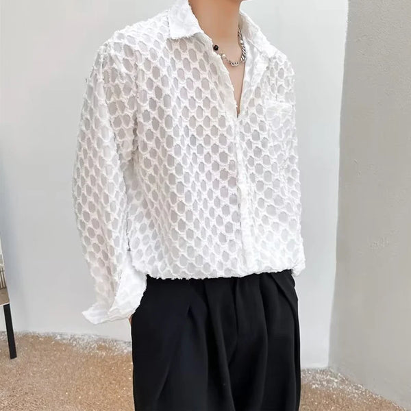 Mens Plaid Textured Shirt Long Sleeve Tassel Button Up Casual 2026