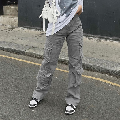 Cargo Pants Vintage Y2k  Women Fashion Streetwear Pockets Wide