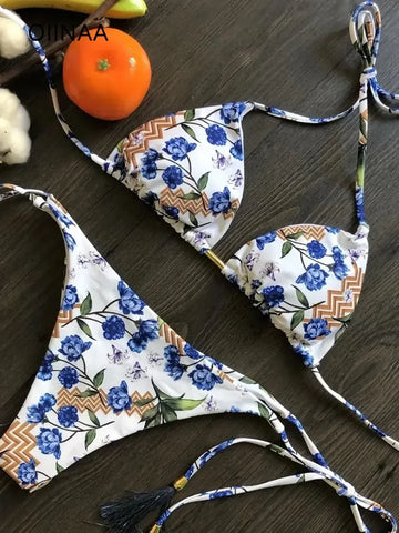 Unveil Your Allure: oiinaa's Printed Lace-Up Bikini for Women