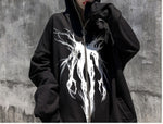 Hoodie Damen Schwarz Übergroßes Kapuzenpullover mit durchgehendem Reißverschluss Goth Grunge
