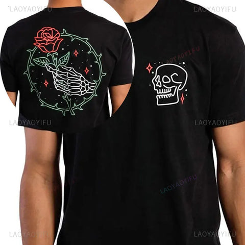 Men's Skull Rose Graphic T-Shirt Vintage