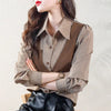 Spliced Striped Fake Two Pieces Shirt Women's Clothing