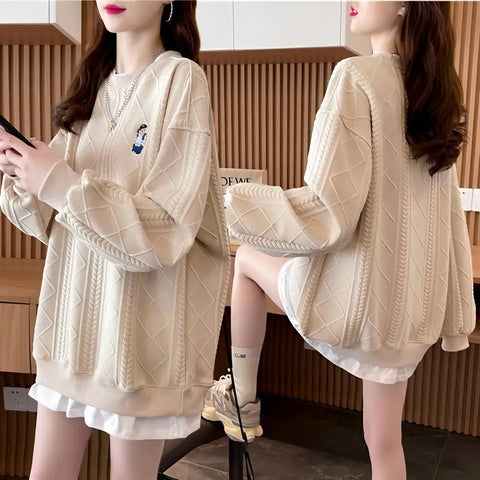 Fashion Round Collar Pullovers Sweatshirts for Women Streetwear Loose