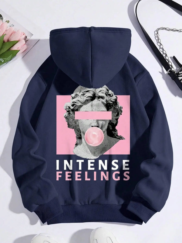 Sculpture Intense Feelings Printing Women Hoodies Casual Sports Tide
