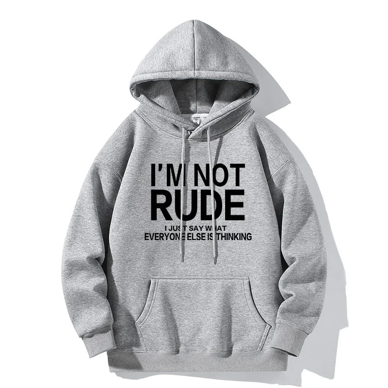 I'M NOT RUDE Letter Print Hoodie Casual Sweatshirt Youth Fashion Outdoor