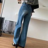 Retro High Waist Slimming Jeans Women Sense  Bootleg Pants Straight