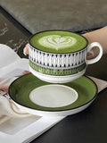 Green Medieval Coffee Cup and Plate Set Vintage Ceramic Tea Cup and Plate