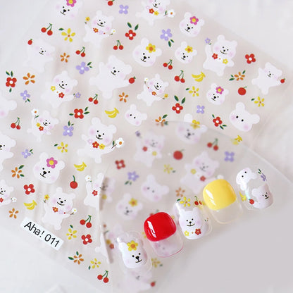 Cute Cartoon Nail Art Stickers Featuring Bears Rabbits Flowers & Pandas