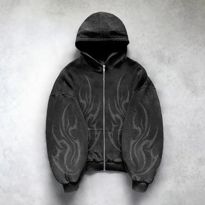 Detailed Tribal Fire Design Hip-Hop Men Hoodie