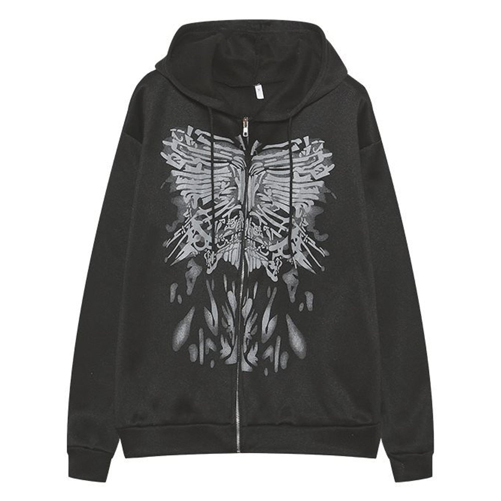 Jacken Damen Y2K Zip Up Skeleton Hoodie Streetwear