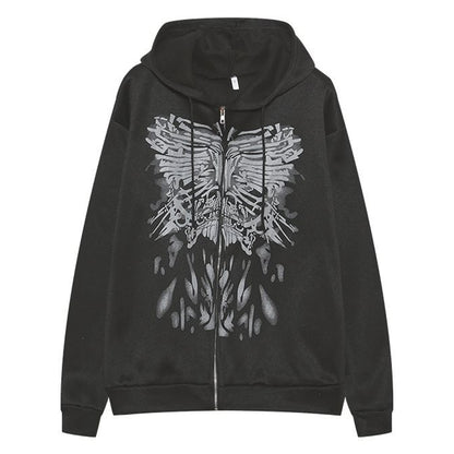 Jacken Damen Y2K Zip Up Skeleton Hoodie Streetwear