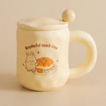 1pc 480ml Ceramic Mug with Spoon and Lid Cute Ceramic Coffee