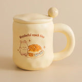 1pc 480ml Ceramic Mug with Spoon and Lid Cute Ceramic Coffee