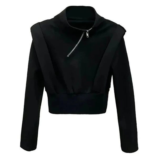 Womens Asymmetric Zip Hoodie Oversized Crop Streetwear Pullover Top
