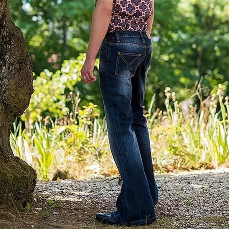 Vintage Tie Flower Stretch Denim Pants Trend Male Punk