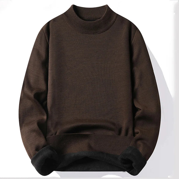 Mens Fleece Lined Mock Neck Sweater Thick Warm Knit Pullover