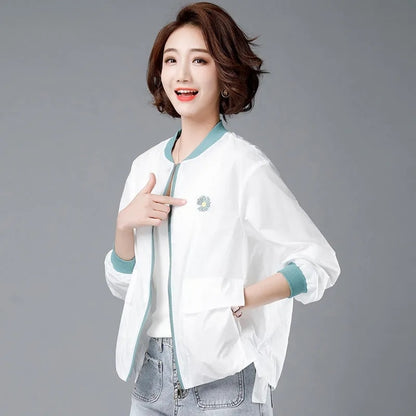 Jacket Women Daisy Embroidery Thin Casual Outerwear