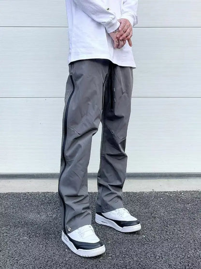 High Street Korean Casual Pants Men's Zipper Straight