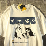 Harajuku Streetwear Japanese Kanji Funny Cat Printed T Shirt