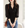 Womens Half Button Shirt Collar Long Sleeve Work Blouse Casual Top