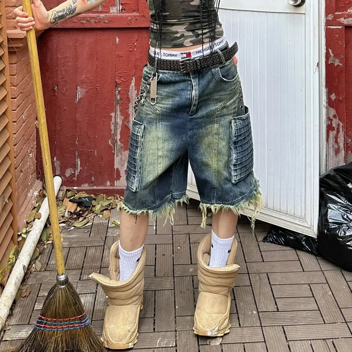 American Retro Oversized Workwear Cropped Pants Women Wide Leg Jeans