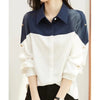 Womens Collared Pullover Shirt Long Sleeve Button Rivet Detail Top Work