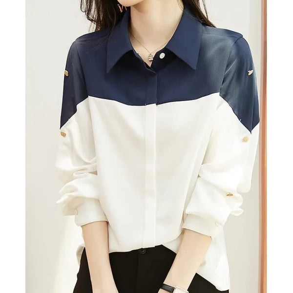 Womens Collared Pullover Shirt Long Sleeve Button Rivet Detail Top Work