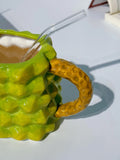 Mug Ceramic Creative Hand-Painted Green Cartoon Durian Shape with Lid Strange