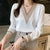 Womens White Chiffon Blouse V Neck Long Sleeve Work Casual Top