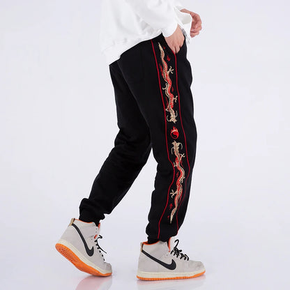 Embroidered Sports Pants Men Chinese Style Fall Wear