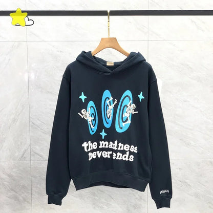 Men's Casual Foam Letters Graphic Hoodie High Quality Cotton Black Pullover