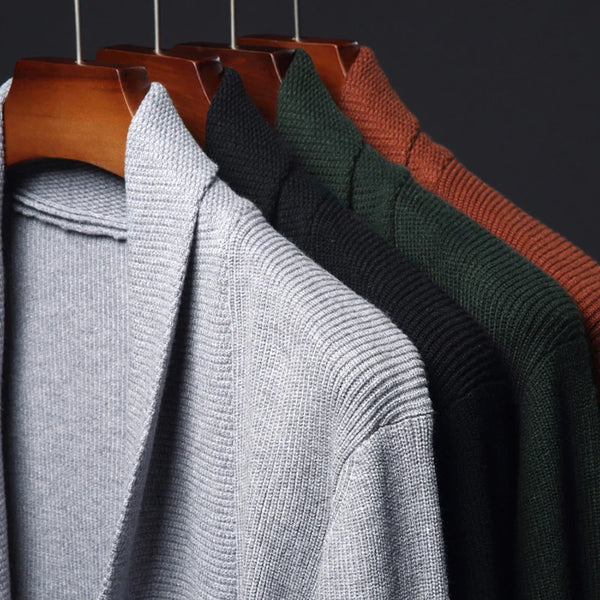 Mens Slim Fit Knit Cardigan Japanese Streetwear Wool Sweater 2025
