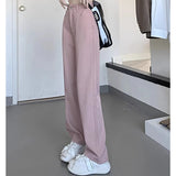 Woman Vintage Wide Leg Jeans Girls High Waist Pants Female Light Blue Pink Denim