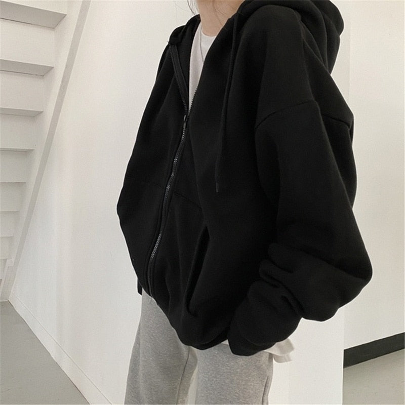 Women Hoodies Harajuku Korean Version Loose Oversized Sweatshirts Zipper Coats