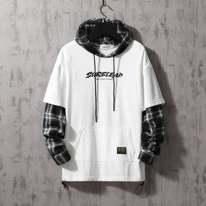 Black Patchwork Hoodies Autumn Spring Men Sweatshirts Hiphop Punk Streetwear Casual Pullover - xinnzy